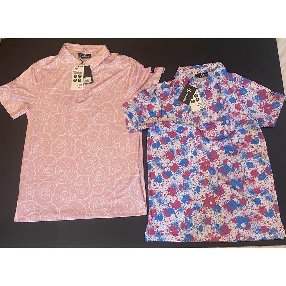 2 GreenSide Golf Mens Small Golf Polo Shirt  Splash Camo And Rosa Bella New Rare